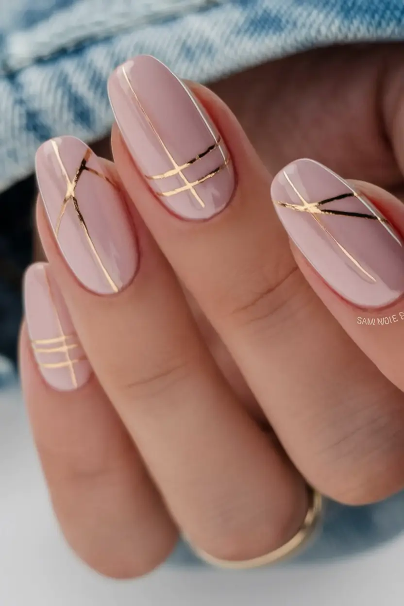 summer acrylic nail ideas 2025 Minimal Gold Geometry for the It-Girl