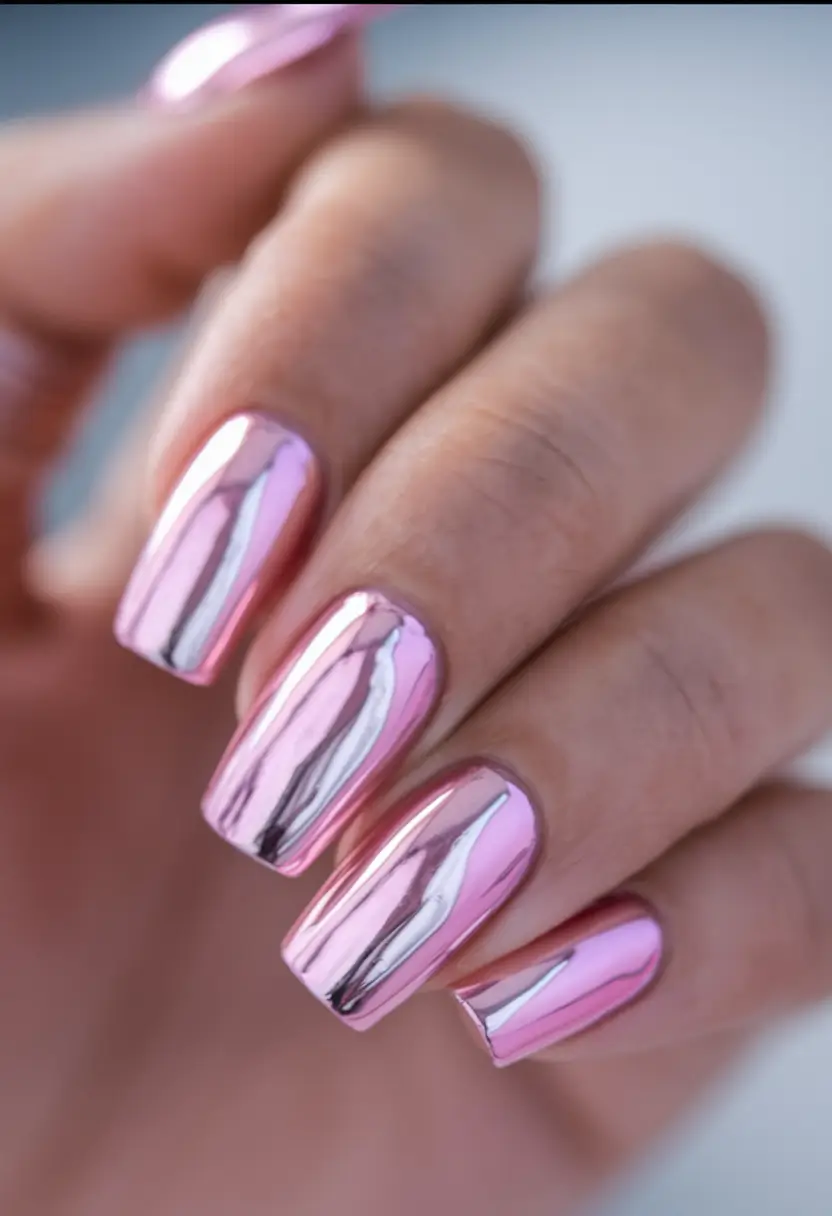 summer acrylic nail ideas 2025 Barbiecore Chrome s Effect