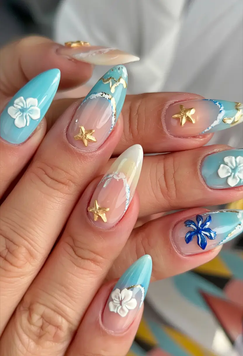 summer almonds nails ideas 2025 Beachcomber Breeze
