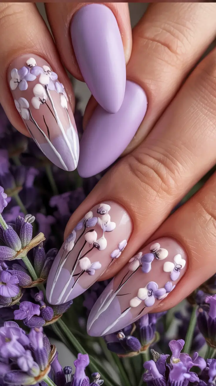 summer almonds nails ideas 2025 Lavender Fields Forever