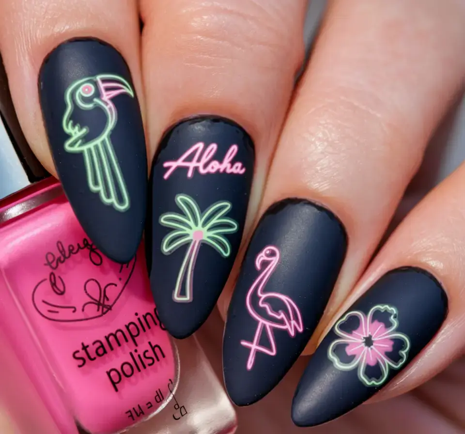 summer almonds nails ideas 2025 Peachy Summer Swirl
