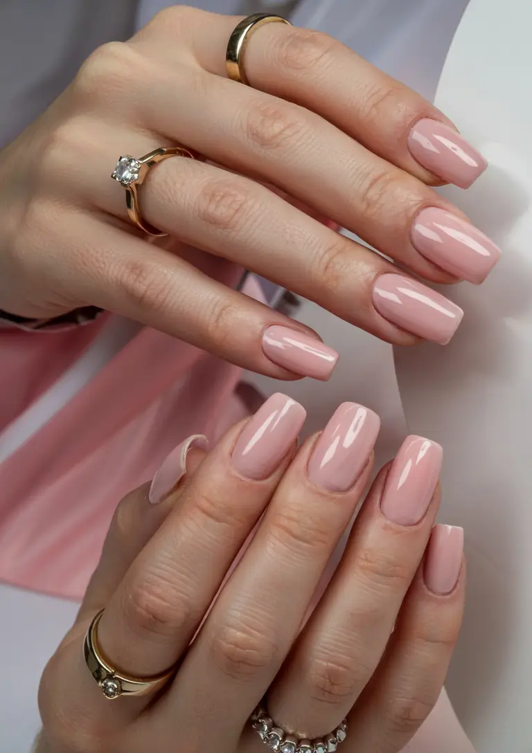summer classy nails ideas 2025 Timeless Nude Pink with a Glossy Finish