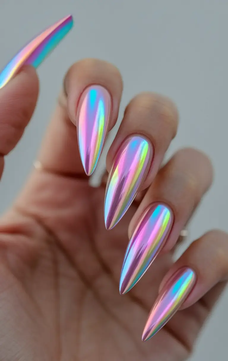summer classy nails ideas 2025 Chrome Candy: The Iridescent Nail Obsession