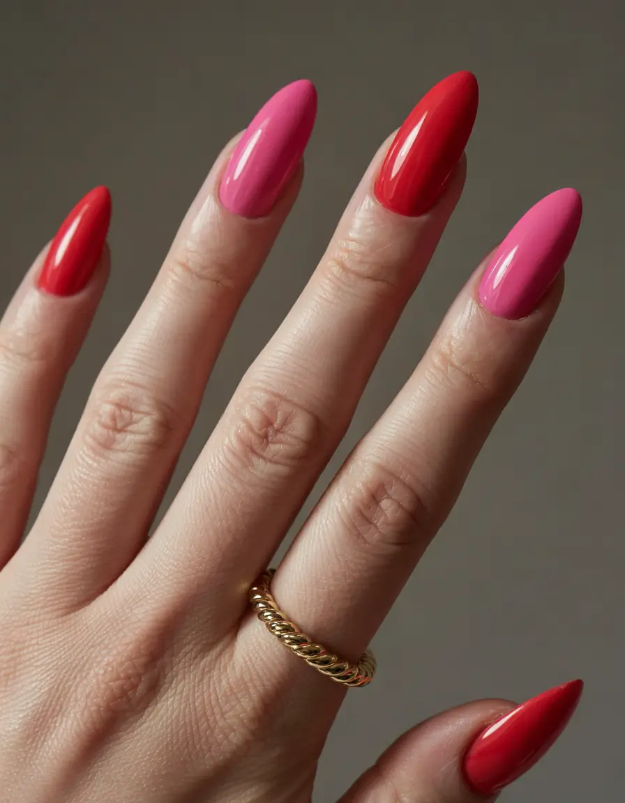 summer classy nails ideas 2025 Pop Art Pink and Red: Bold Meets Classy