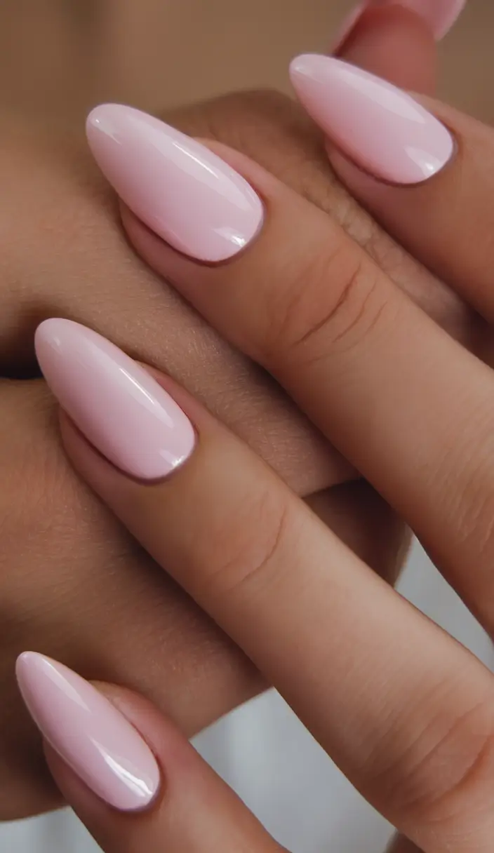 summer classy nails ideas 2025 Classic Almond Pink with Cool Undertones