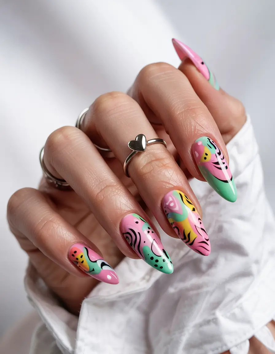 summer gel nail design ideas 2025 Graphic Tropic Doodles
