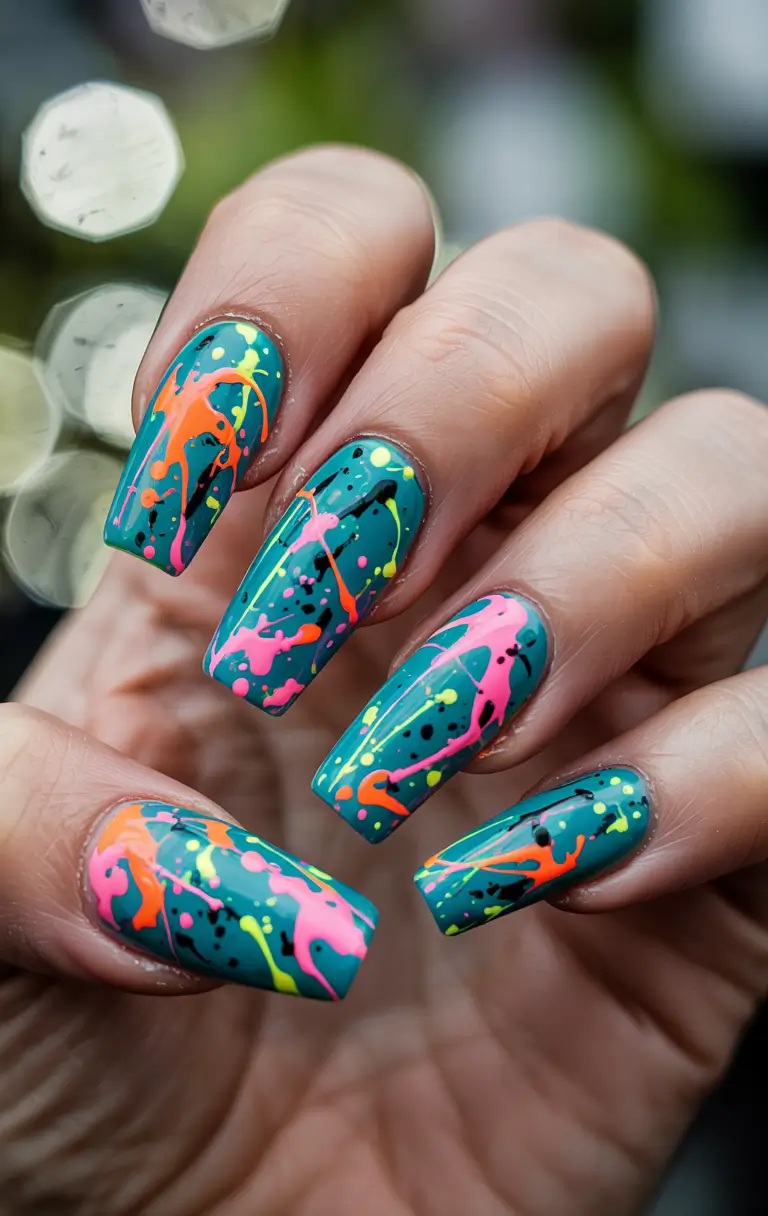 summer gel nail design ideas 2025 Graffiti Jungle Vibes