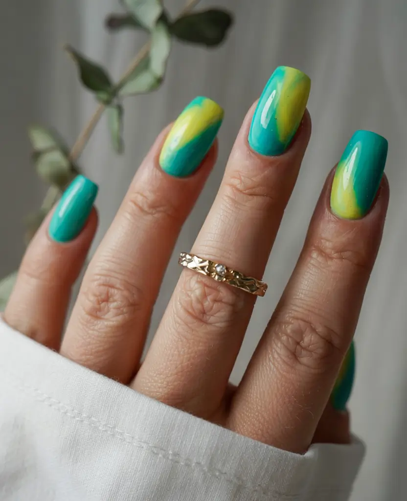 summer gel nail design 2025 jade pool