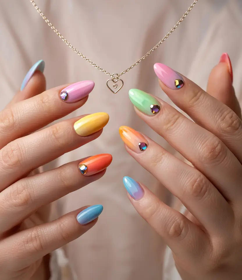 Rainbow Chrome Pop with Gem Accents