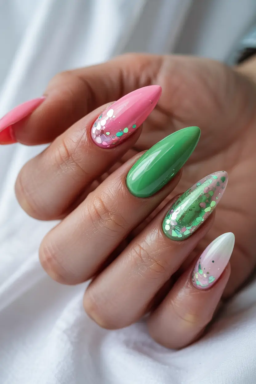Summer Green Nails Ideas 2025 Watermelon Sugar Shimmer