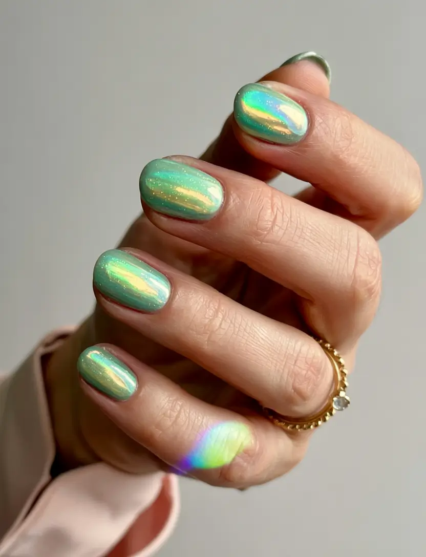 Summer Green Nails Ideas 2025 Mermaid Chrome Hologlaze