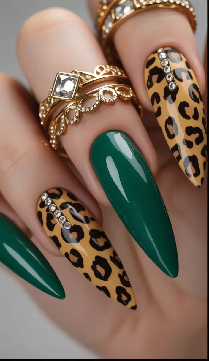Summer Green Nails Ideas 2025 Jungle Queen Glam