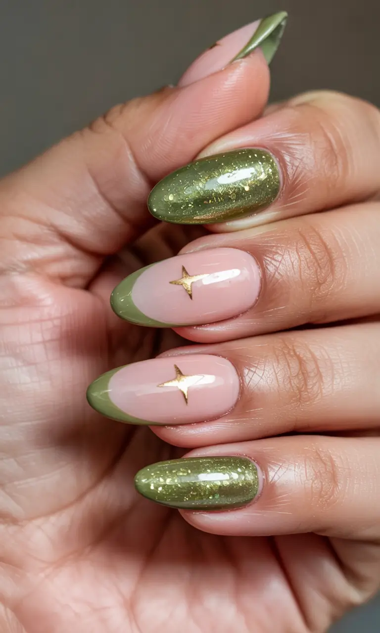 Summer Green Nails Ideas 2025 Celestial Sage Sparkle