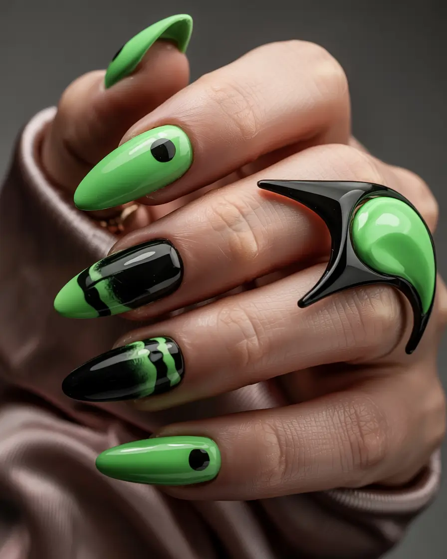 Summer Green Nails Ideas 2025 Neon Alien-Chrome Energy