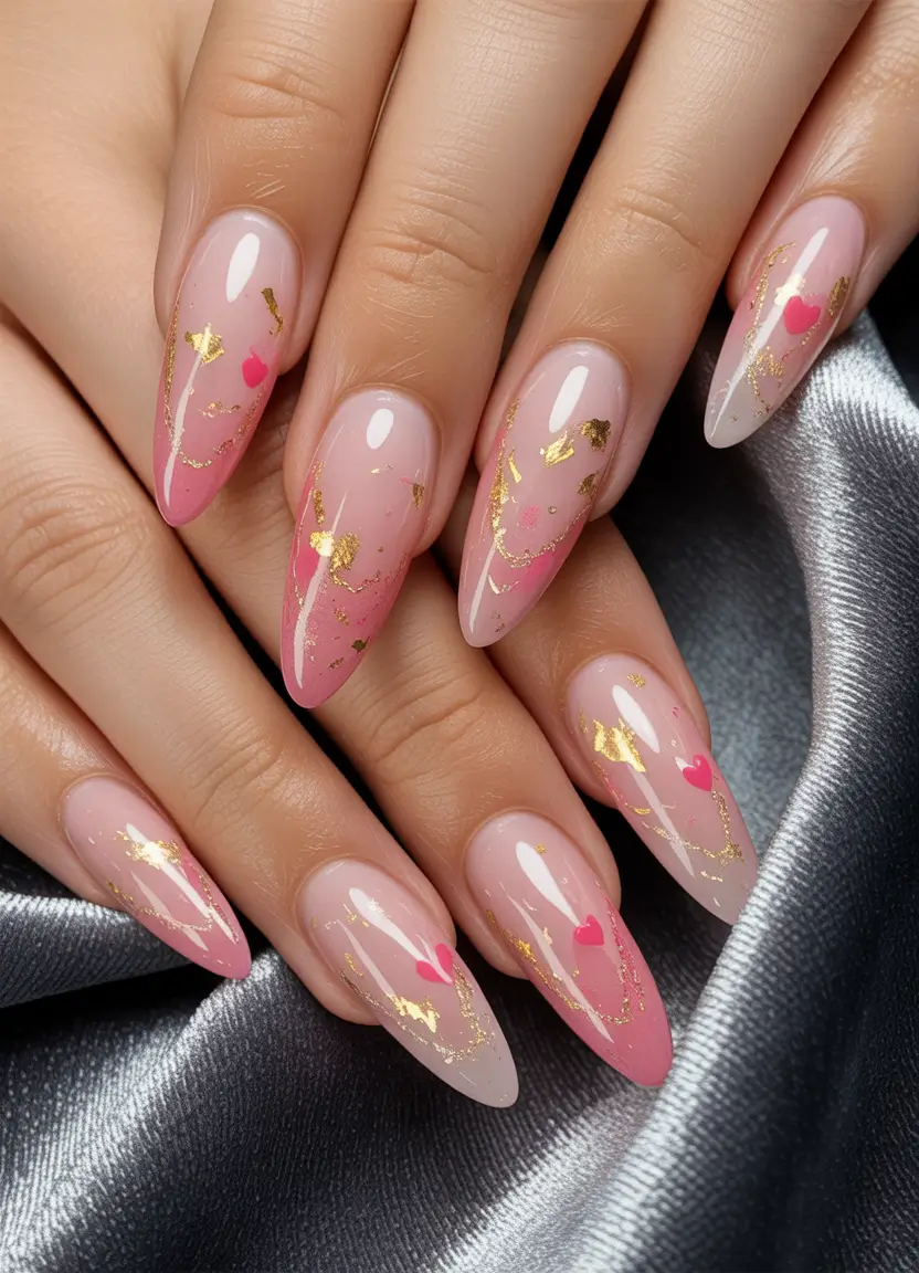 summer long nails ideas 2025 Blush Gold Romance