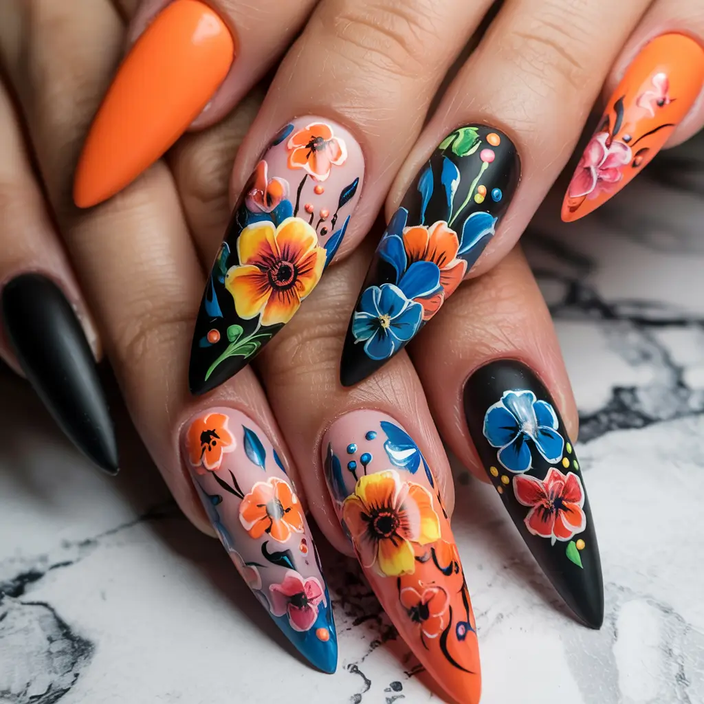 summer long nails ideas 2025 Midnight Tropicana