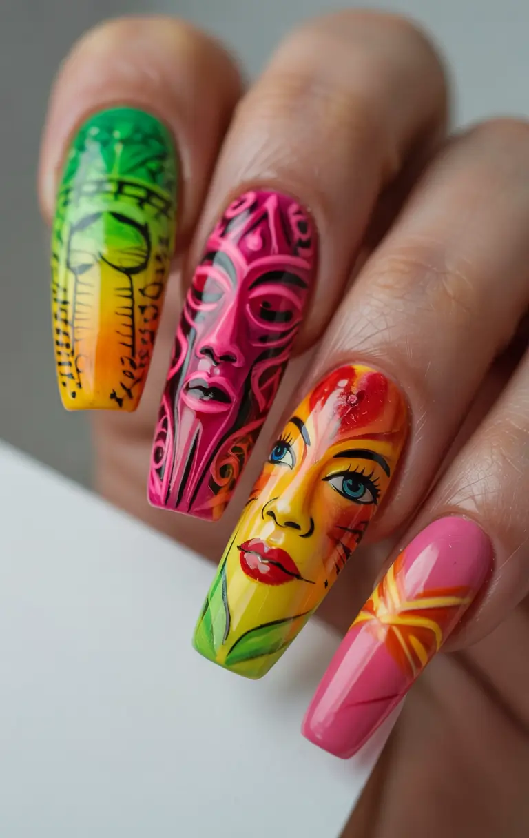summer long nails ideas 2025 Island Pop Icons