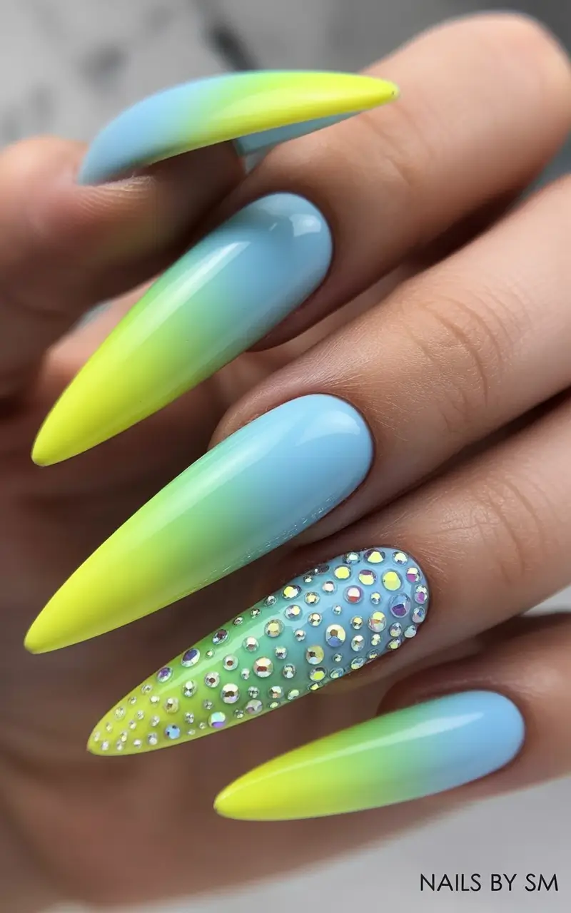 summer long nails ideas 2025 Seafoam Lemonade Dreams