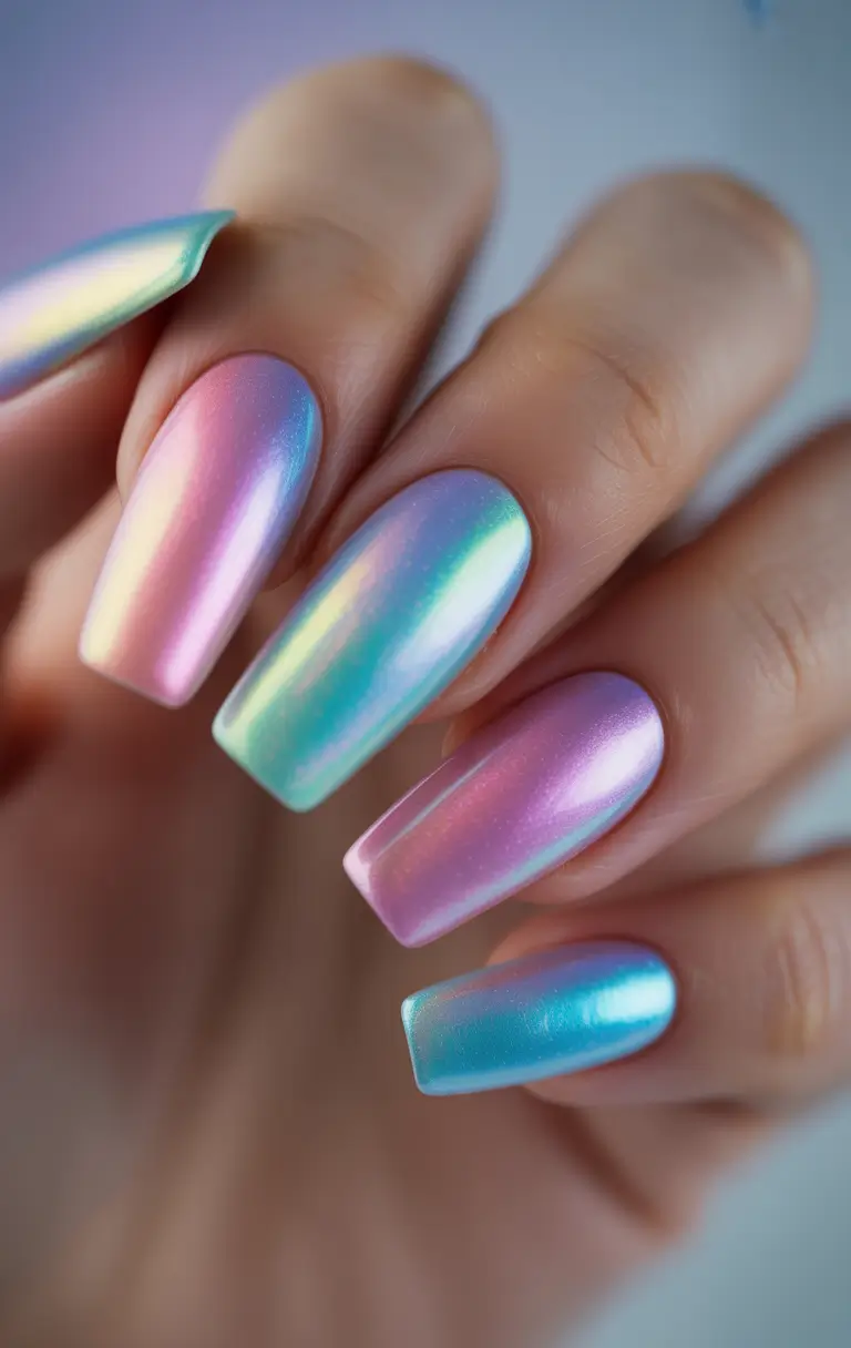 summer long nails ideas 2025 Cotton Candy Chrome