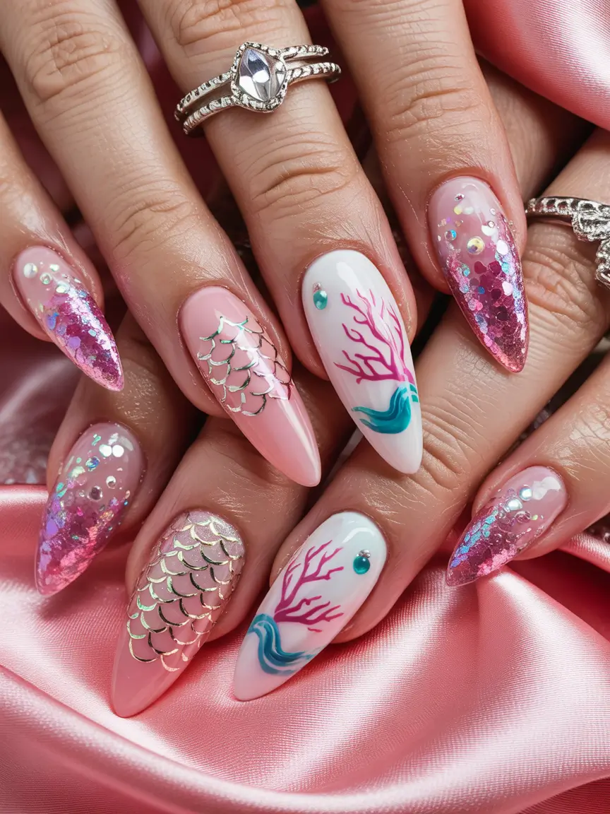 summer long nails ideas 2025 Mermaidcore Fantasy