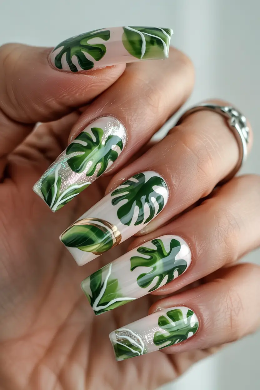 summer long nails ideas 2025 Jungle Chic