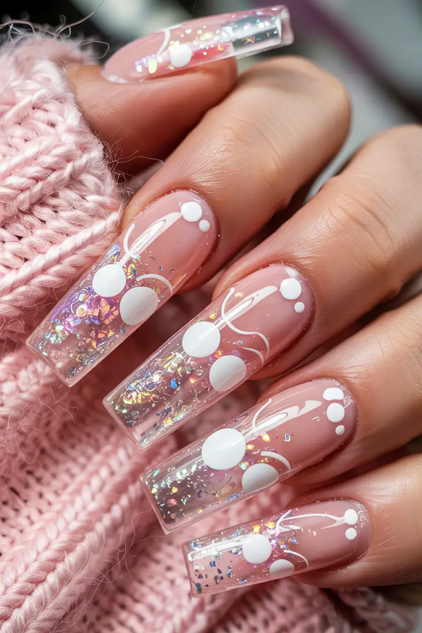 summer long nails ideas 2025 Glazed Confetti Bubbles