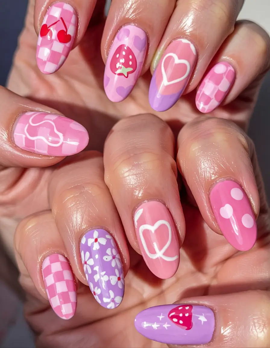 summer nail art ideas 2025+Berry Sweet Picnic Set