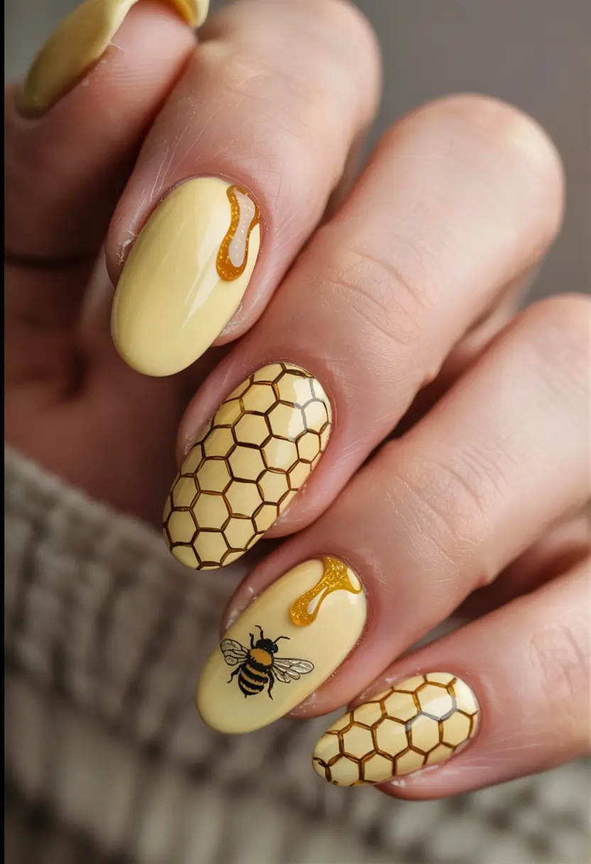 summer nail art ideas 2025+Honey Bee Dreams