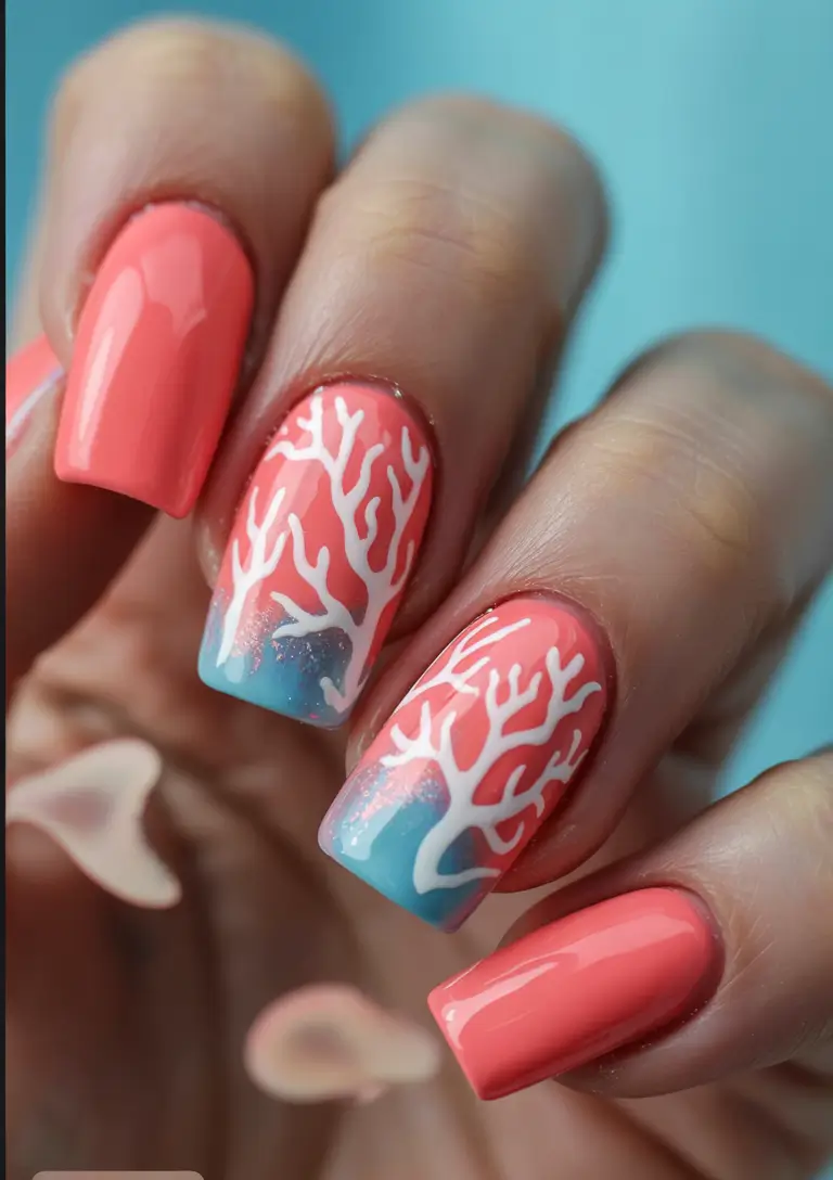 Summer Nail Art Ideas 2025 - Coral Reef Chic