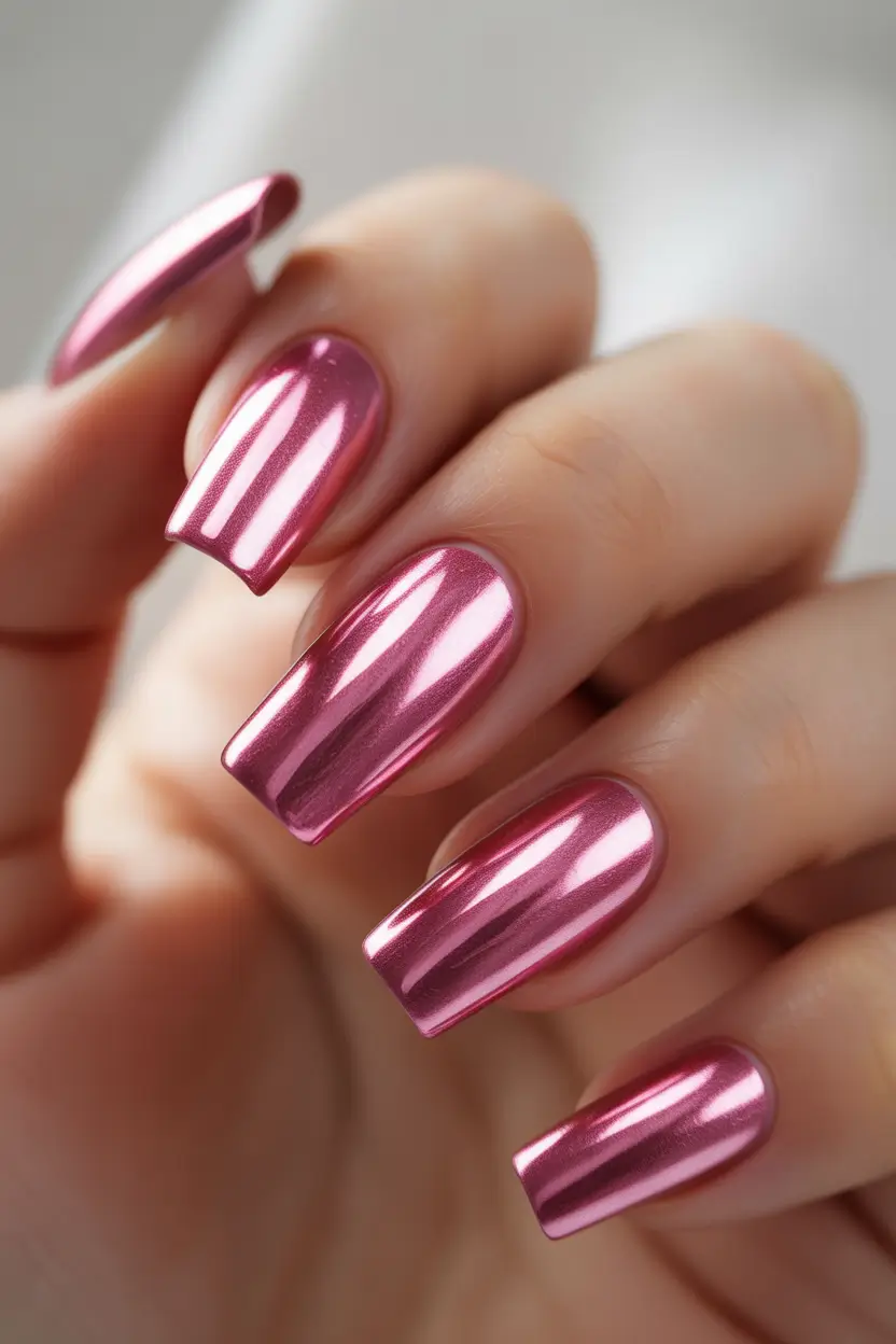 summer pink nails ideas 2025 Glossy Pink Chrome That Screams Hot Girl Summer