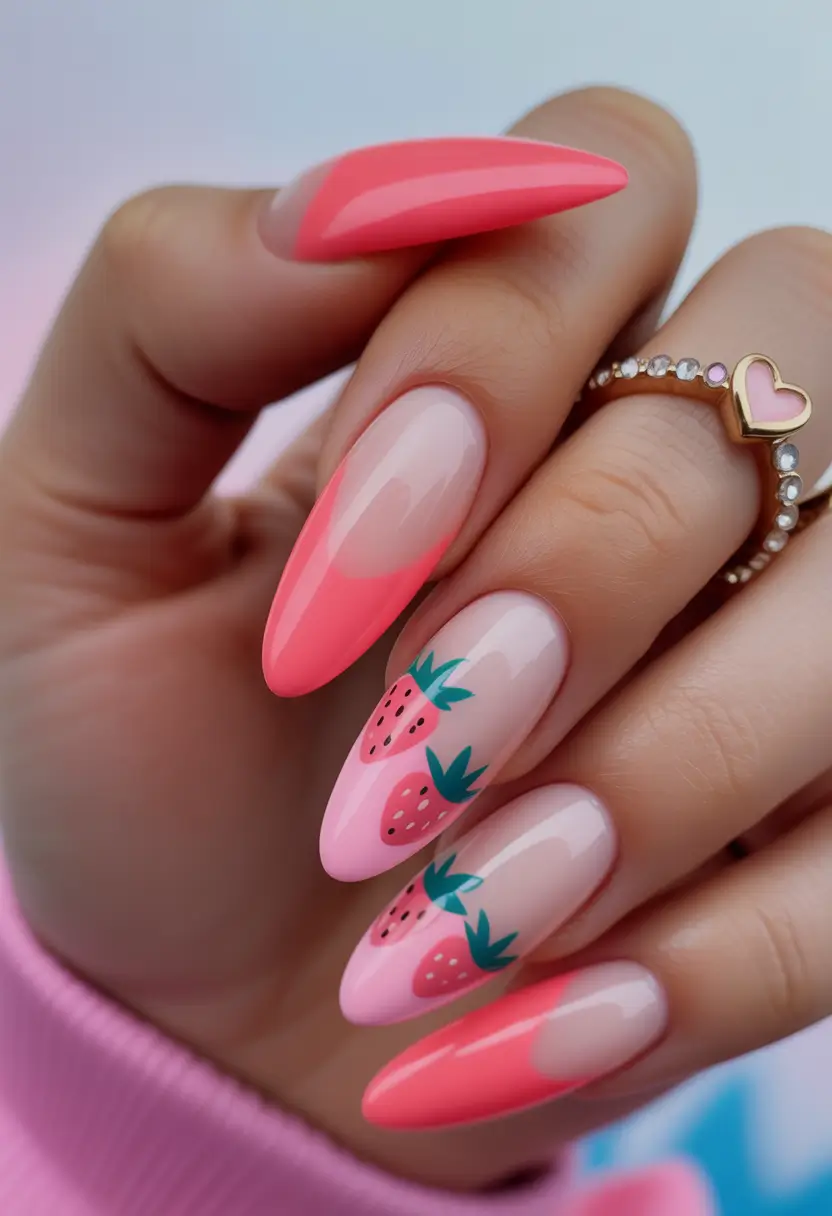 summer pink nails ideas 2025 Strawberry Sweet with a Side of Sass