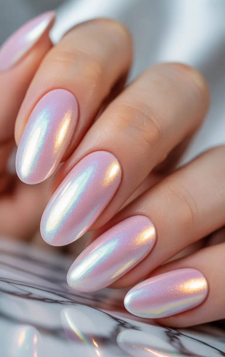 summer pink nails ideas 2025 Fairy Dust Chrome With a Rosy Glow