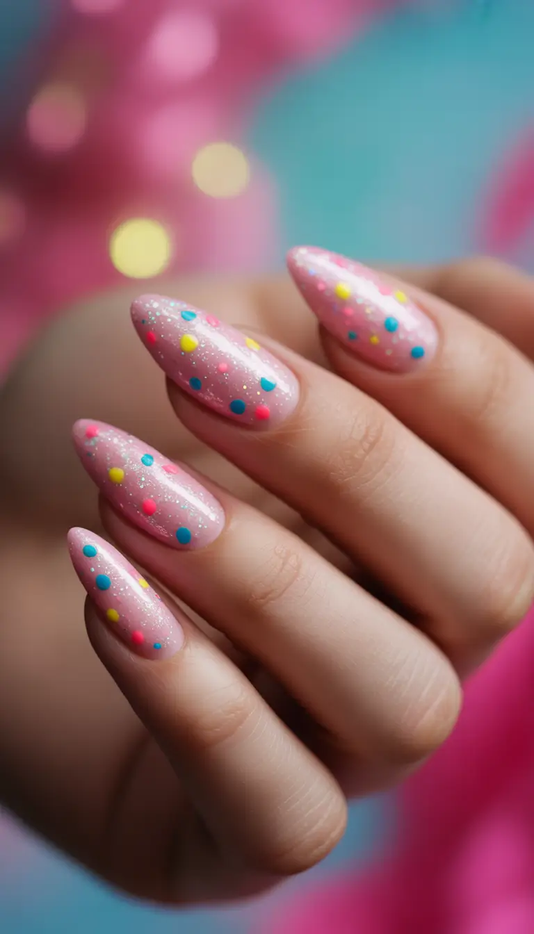 summer pink nails ideas 2025 Cotton Candy Confetti With a Pop
