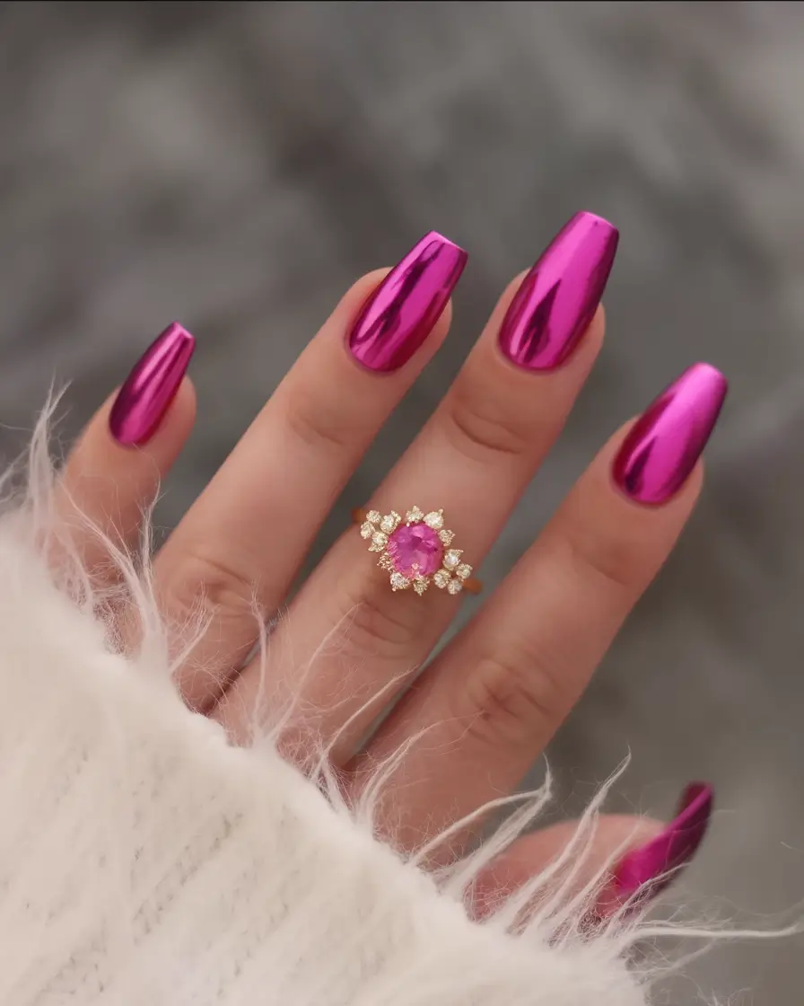 summer pink nails ideas 2025 Mirror-Pink with Regal Vibes