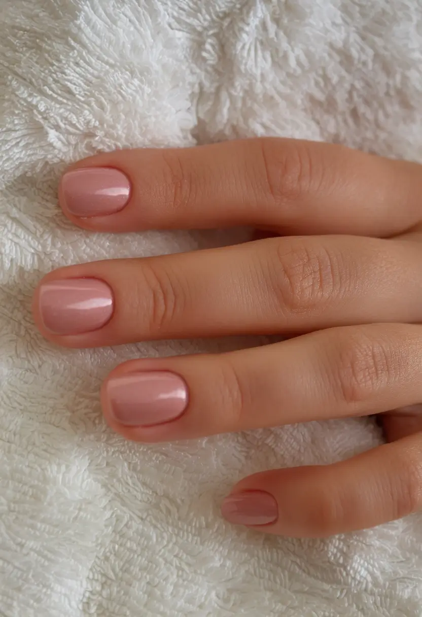 summer short acrylic nails ideas 2025 Glossy Rose Quartz Minimalism