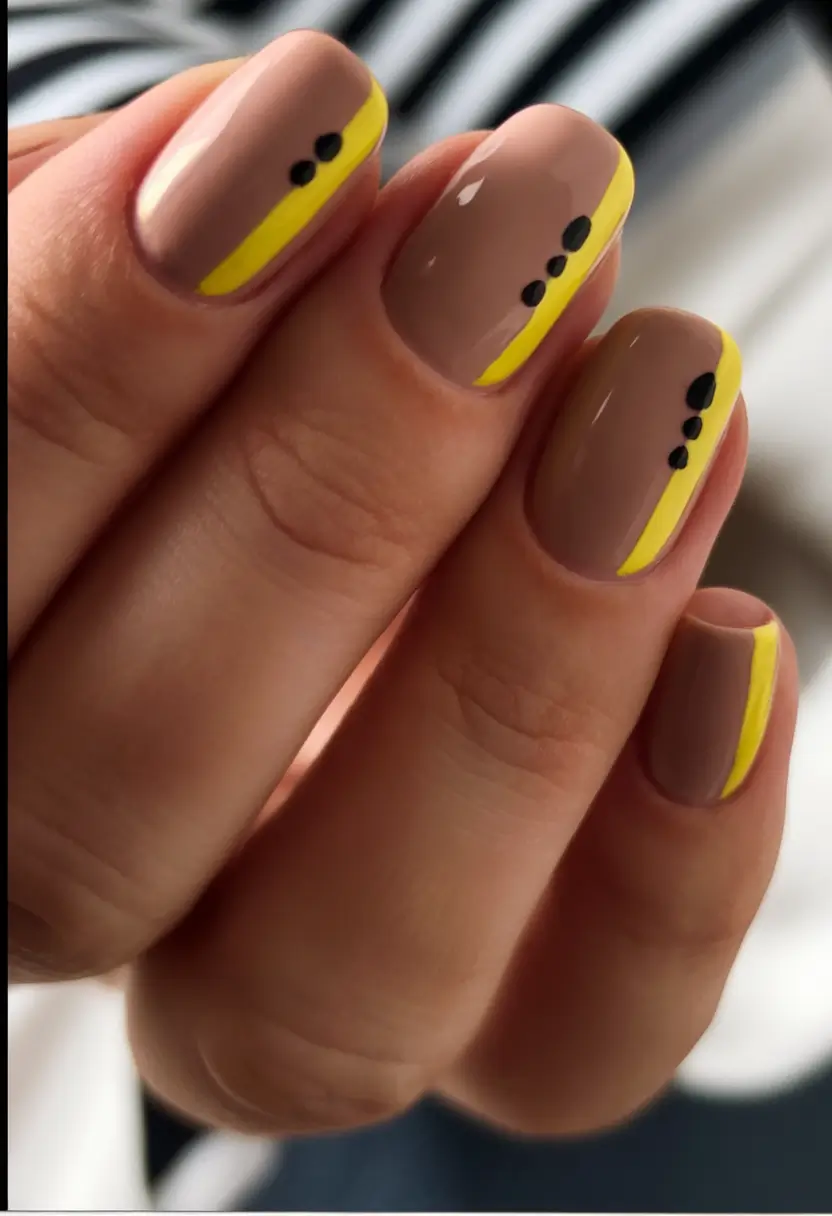 summer short acrylic nails ideas 2025 Cappuccino Yellow with a Pop