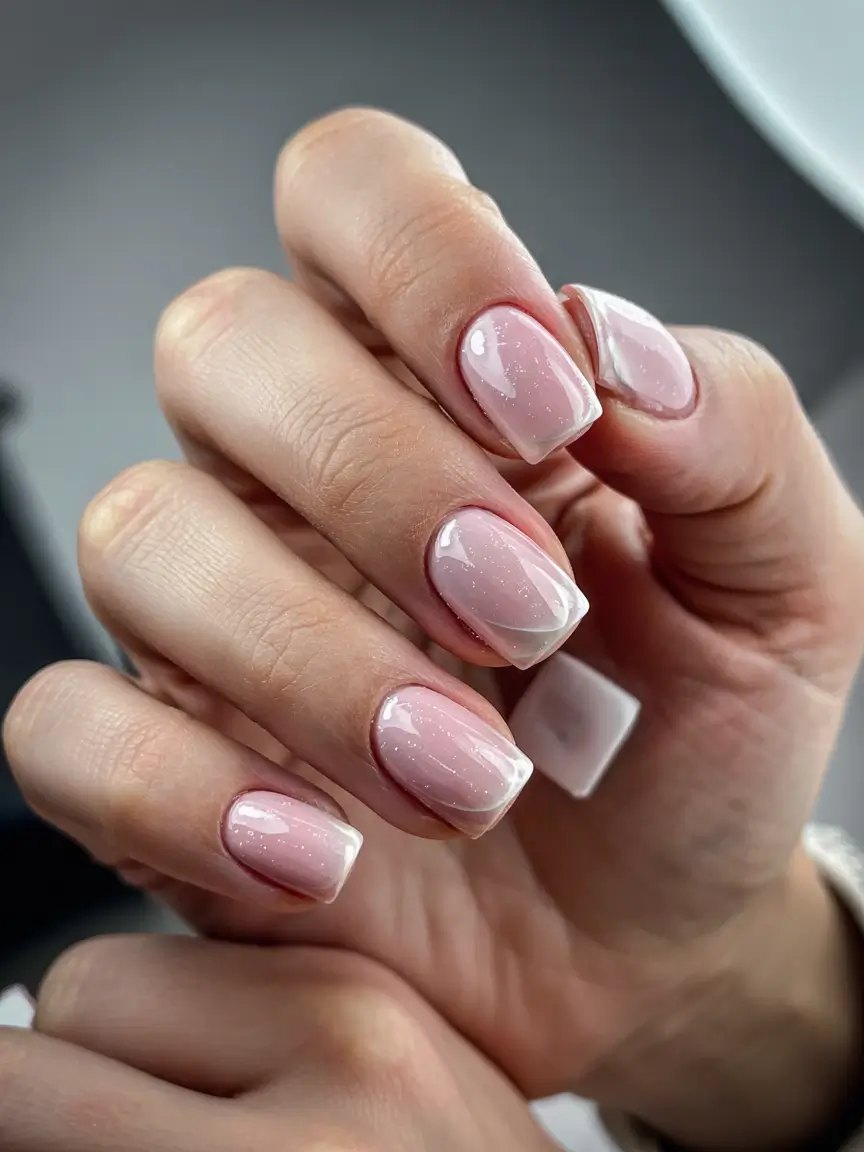 summer short acrylic nails ideas 2025 Sheer Blush Glazed Elegance