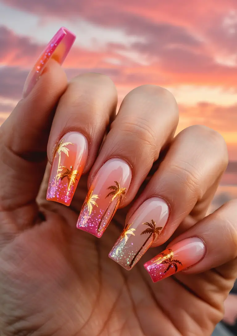 Sunset Gradient Nails for Summer 2025 Golden Hour Palms with a Sunset Kiss