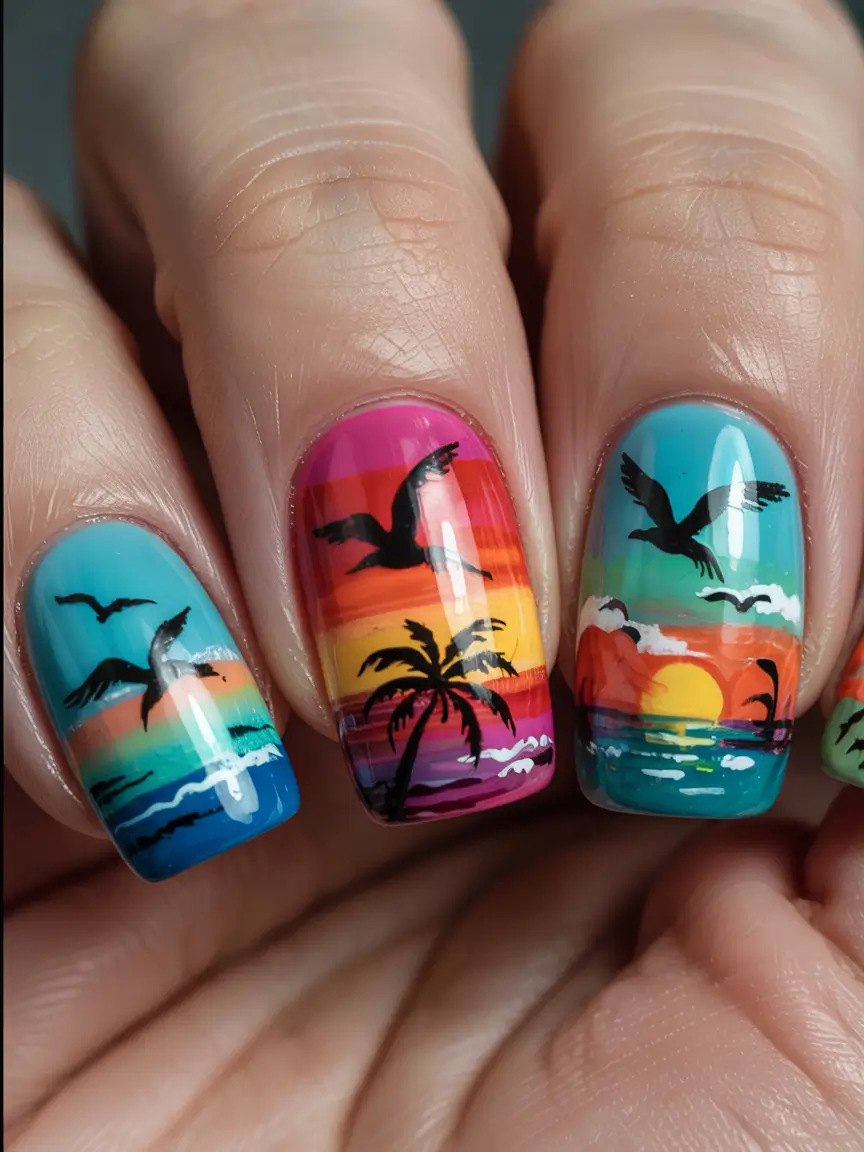 Sunset Gradient Nails for Summer 2025 Tropical Postcard in Miniature