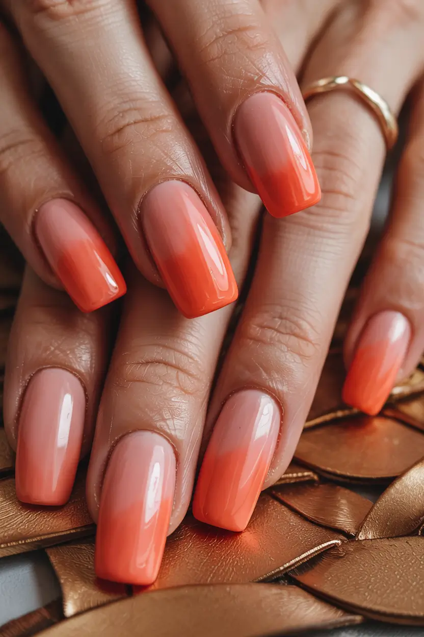Sunset Gradient Nails for Summer 2025 Cantaloupe Creamsicle Fade