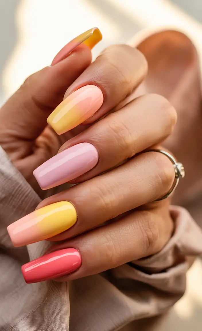 Sunset Gradient Nails for Summer 2025 Peach Bellini Sorbet