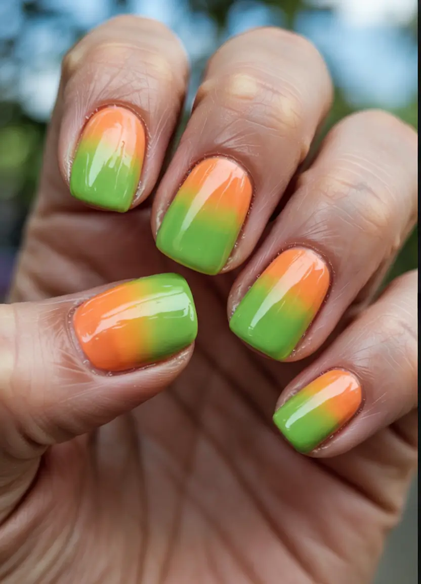 Sunset Gradient Nails for Summer 2025 Fresh Papaya Fade with Lime Ends