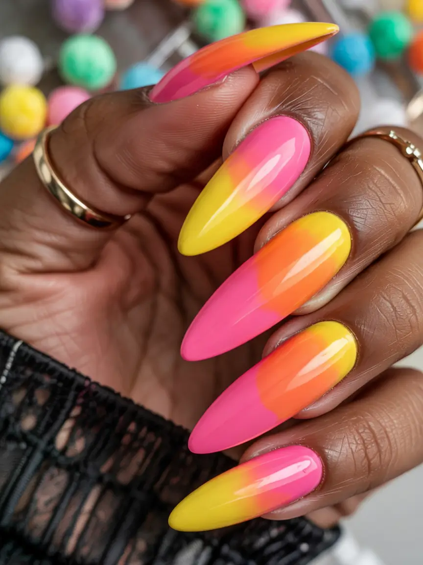 Sunset Gradient Nails for Summer 2025 Rainbow Popsicle Fade