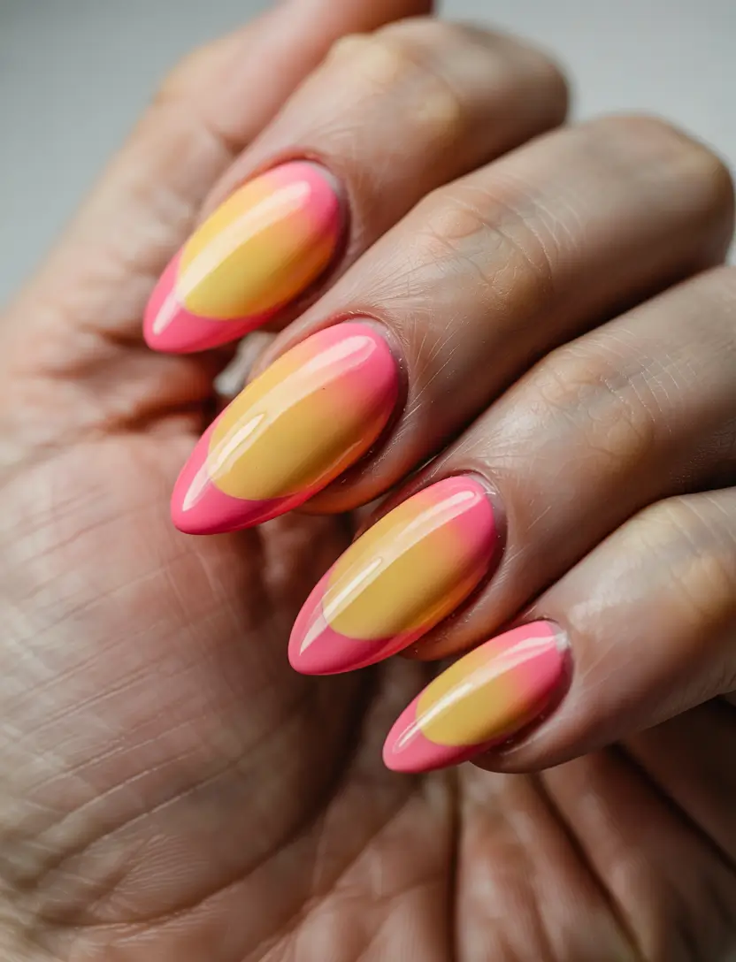 Sunset Gradient Nails for Summer 2025 Tropical Sherbet Oval Blends