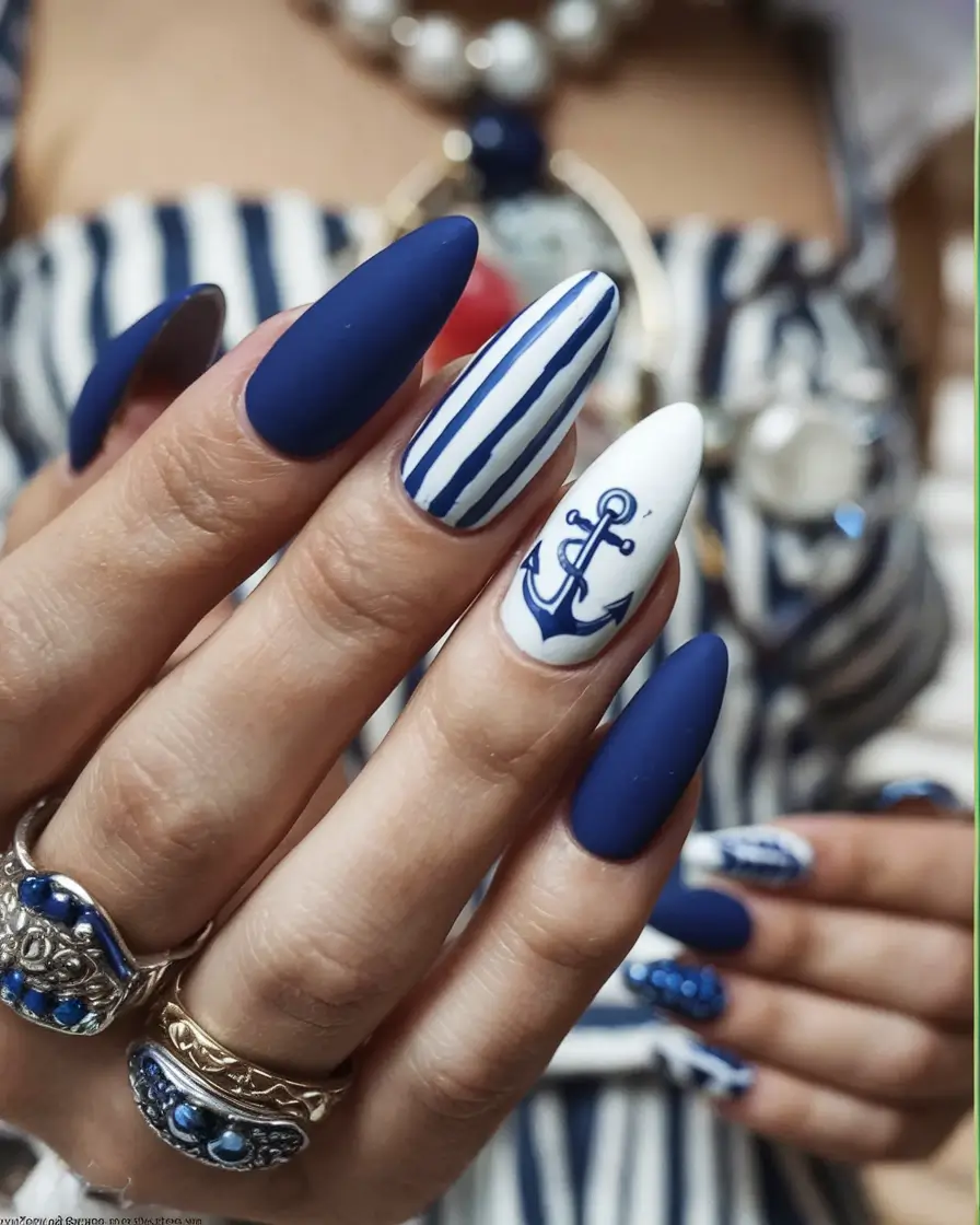 Top Nail Colors for Summer 2025 Marine Matte With a Nautical Twist