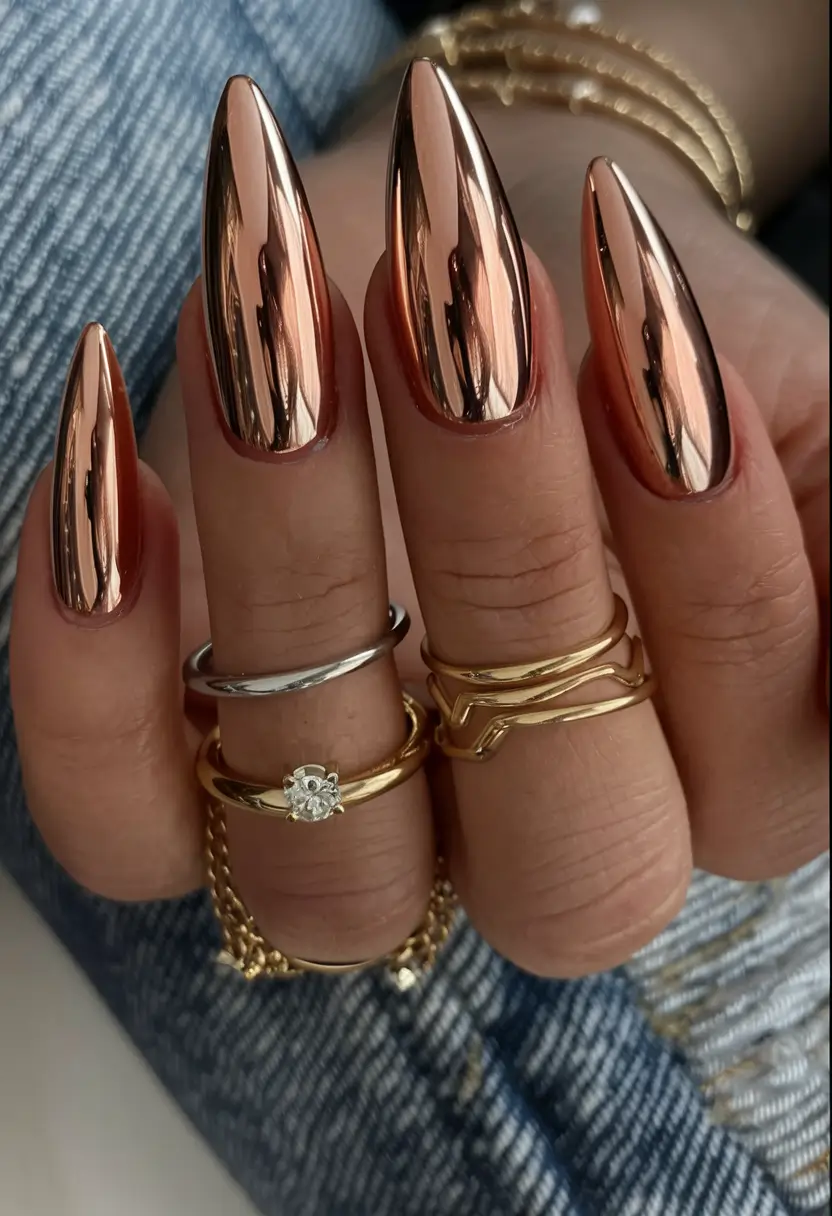 Top Nail Colors for Summer 2025 Bronzed Mirror Chrome Impact