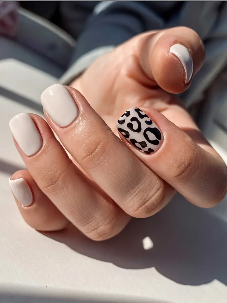 trendy nail ideas to wear this june 2025 Monochrome Leopard Accent