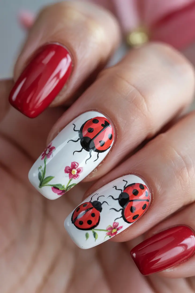 trendy nail ideas to wear this june 2025 Ladybug Garden Glam