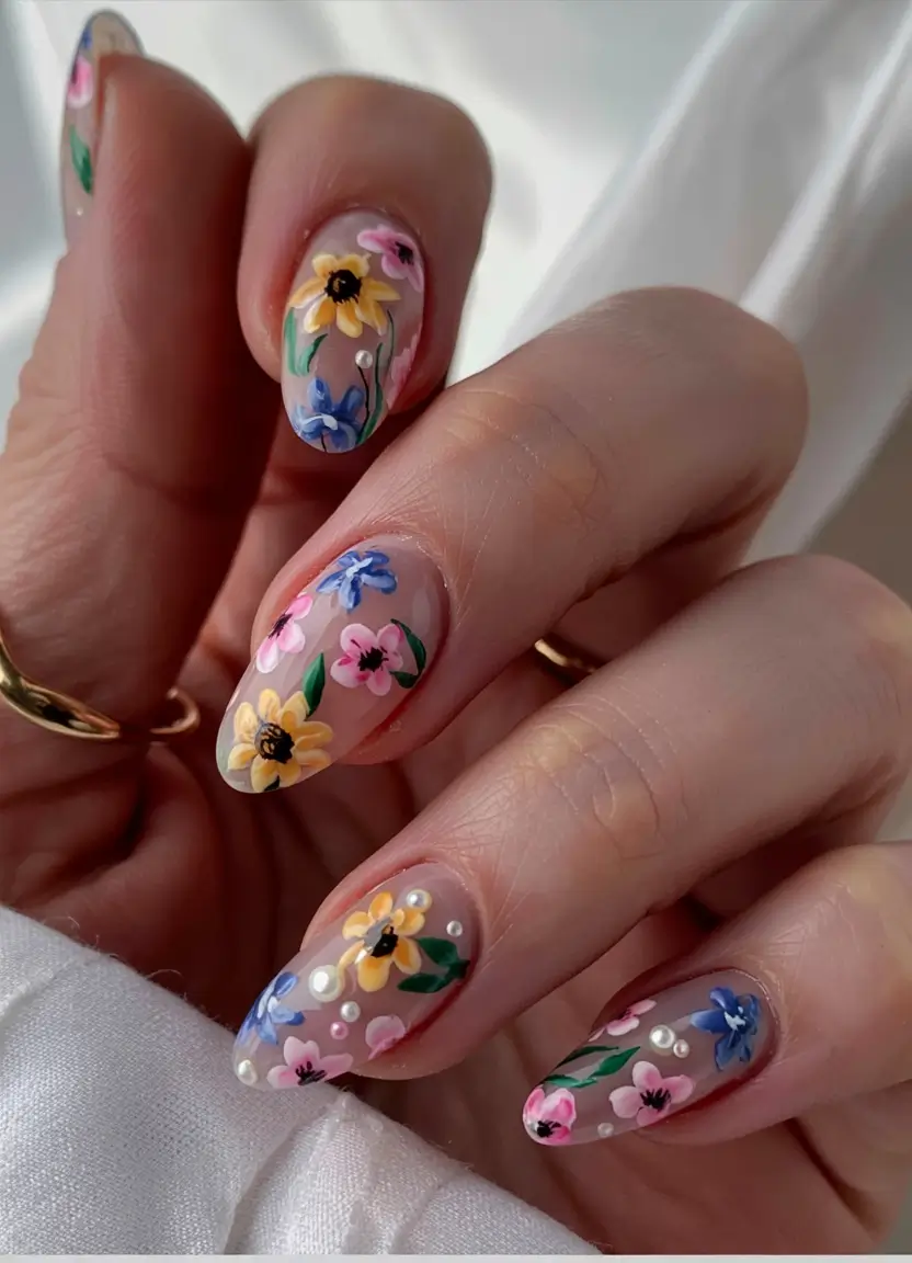 trendy nail ideas to wear this june 2025 Wildflower Meadow Tips