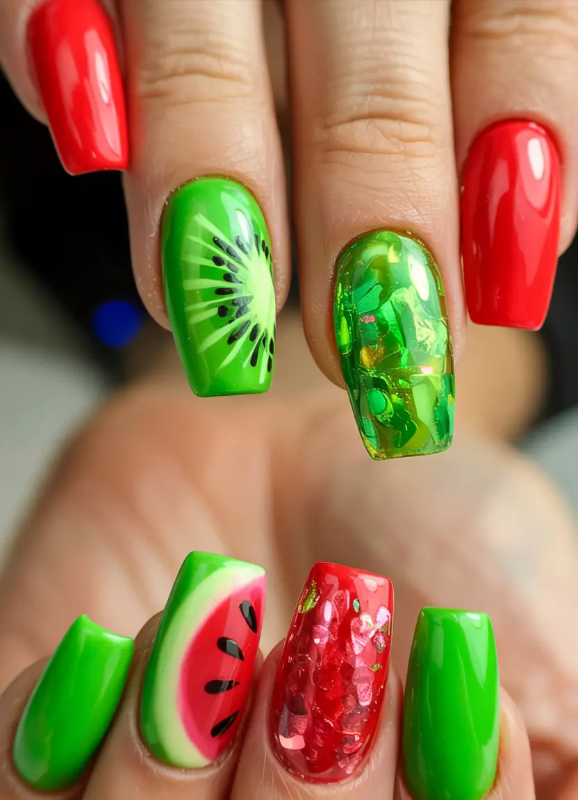 trendy nail ideas to wear this june 2025 Fruit Salad Fantasy